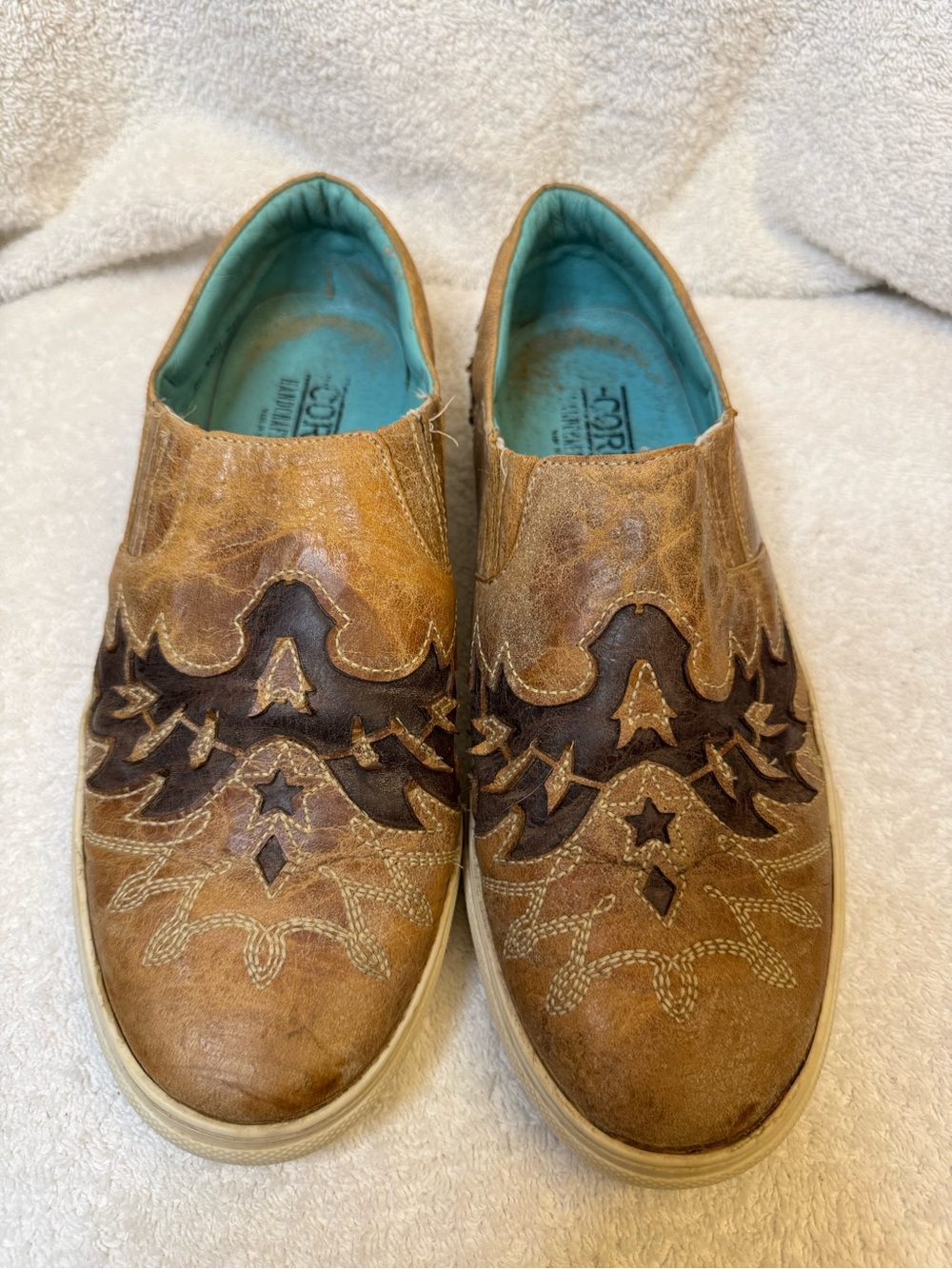 Corral Distressed Brown Leather Western Star Wings Slip On Sneaker Shoes 8.5